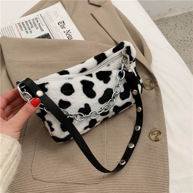 Leopard Pattern Plush Bag Personality Diagonal Women Bag Chain Shoulder Bag