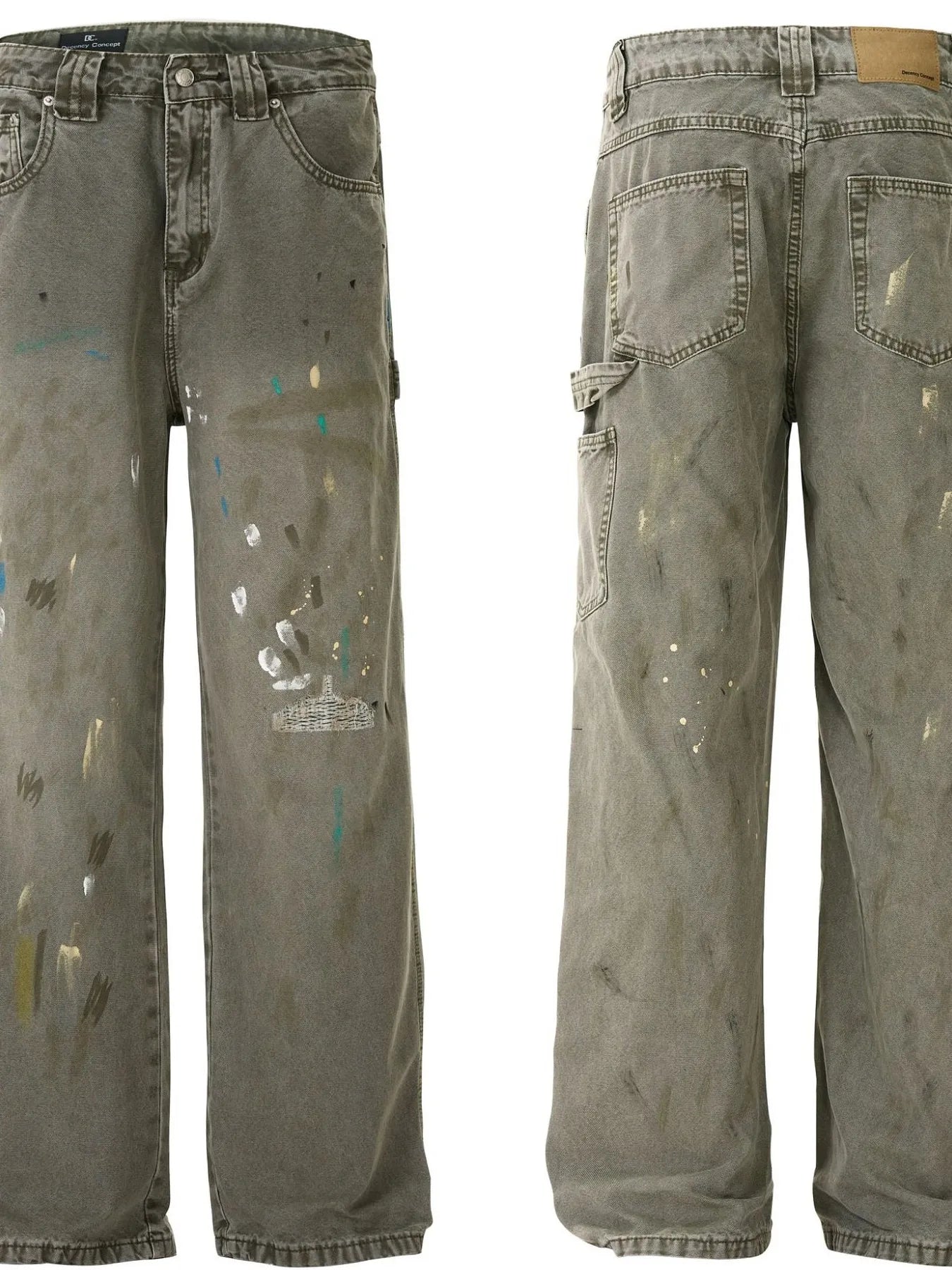 Men's Paint Splattered Wide Leg Jeans - Velora