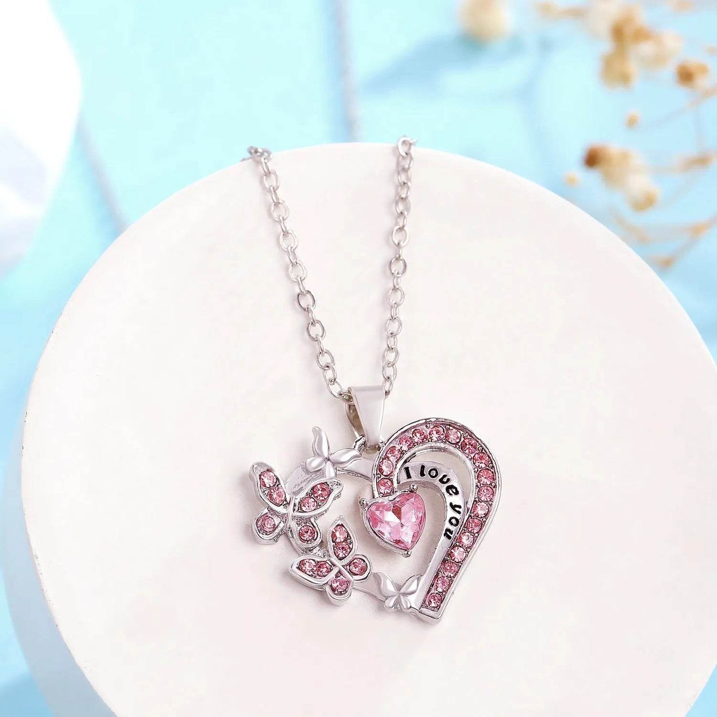 Ins Butterfly Love Necklace With Rhinestones Fashion Personality Hollow Heart-shaped Clavicle Chain Pendant Necklace For Valentine's Day - Velora