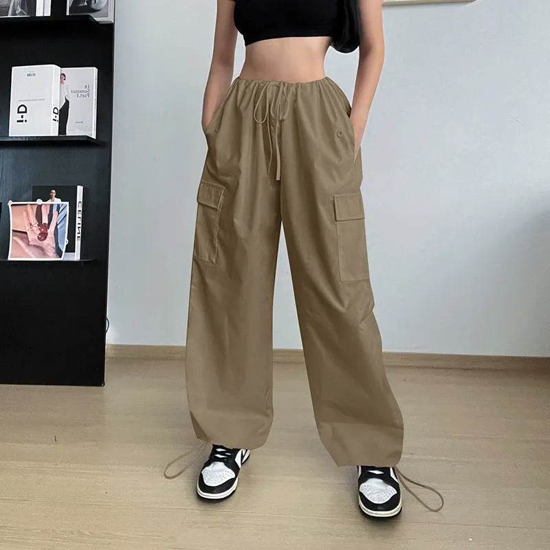 Women's Wide Leg Loose Plus Size Tether Straight Baggy Cargo Pants Women - Velora