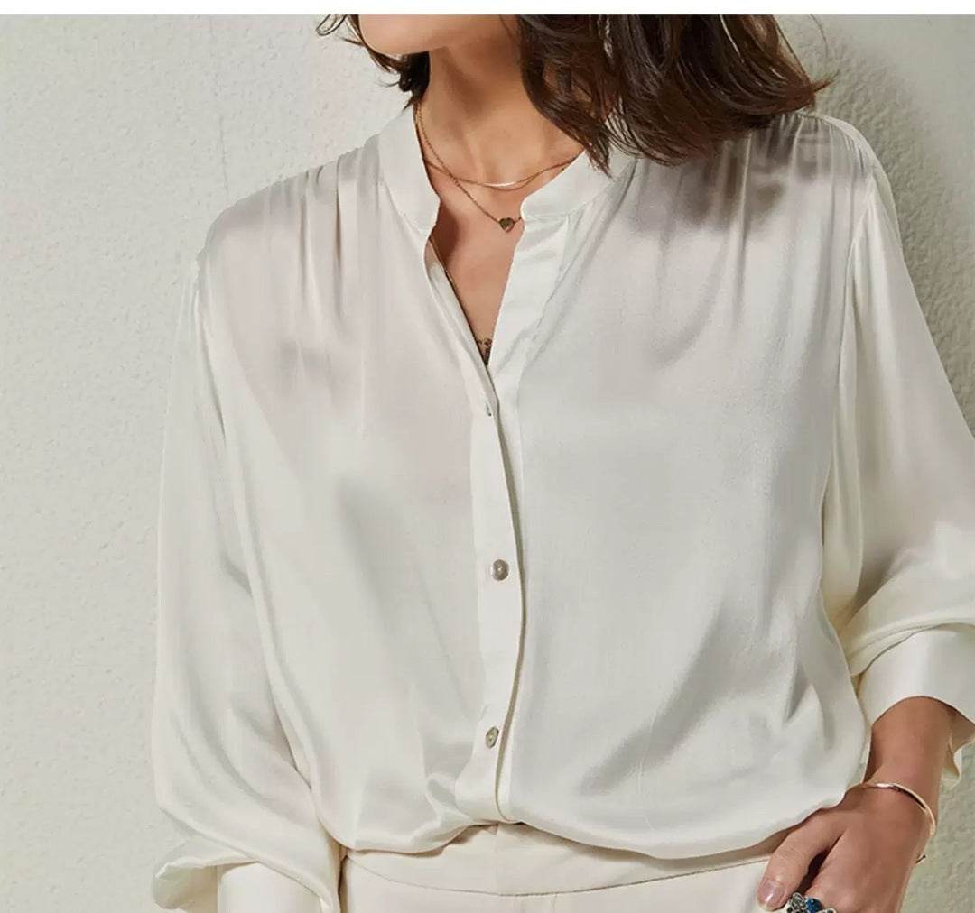 French Simplicity Loose And Lazy Style Silk Shirt For Women Autumn - Velora