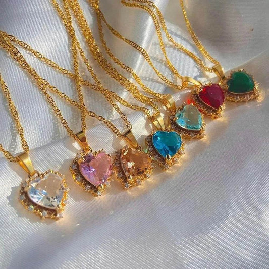 Colorful Rhinestones Heart-shped Necklace Love Gold Clavicle Chain Ins Personalized Jewelry For Women Valentine's Day - Velora