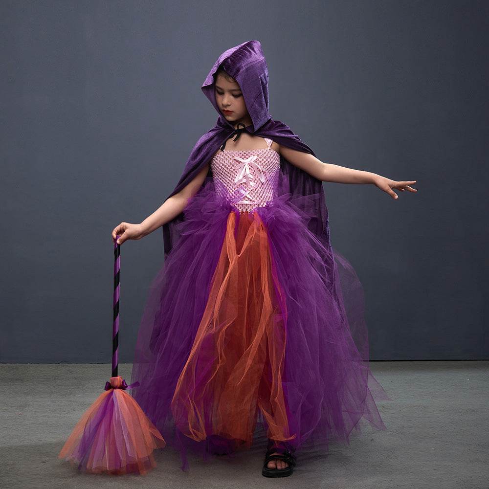 Halloween Costume Witch Children Dress Cloak Broom Set - Velora