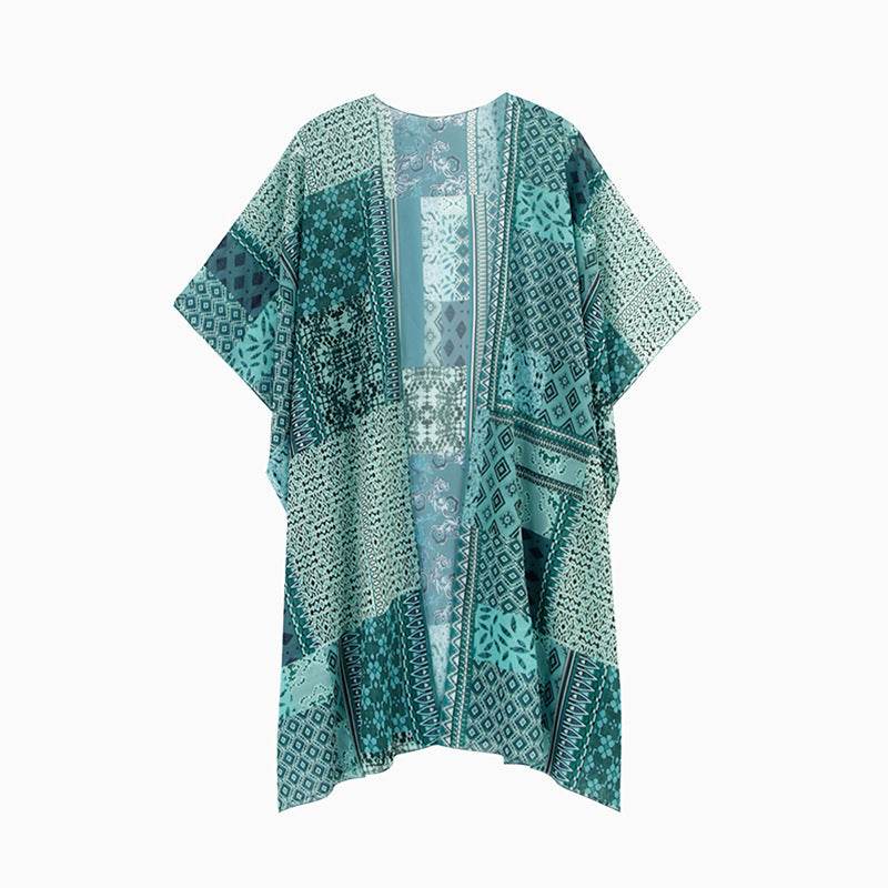 Spring Summer Printed Sun Protection Beach Kimono Cardigan Blouse top Women - Velora