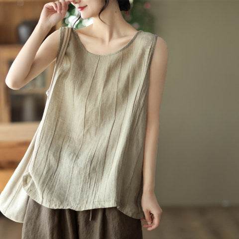 Casual Cotton And Linen Art Solid Color Loose-fitting Versatile summer blouse Top For Women - Velora