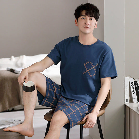 Pajamas Men's Summer Cotton Short Sleeve Shorts Suit - Velora