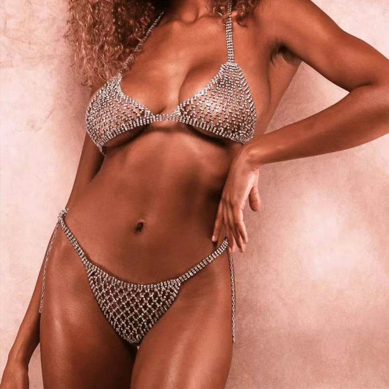 Lingerie Nightclub Body Chains – Diamond Rhinestone Bra and Panties Set - Velora