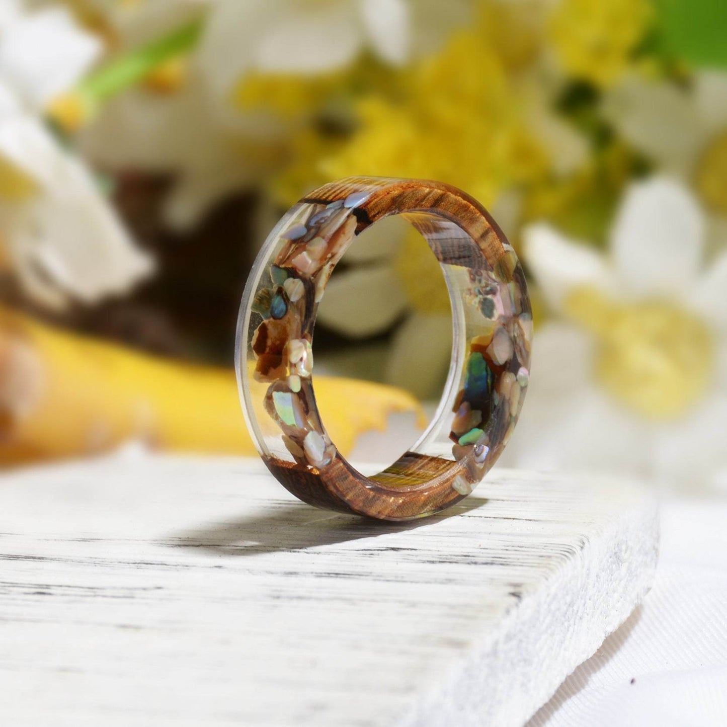 Cross-border Foreign Trade New Wood Resin Ring Diy Handmade Dried Flower Epoxy Ring - Velora
