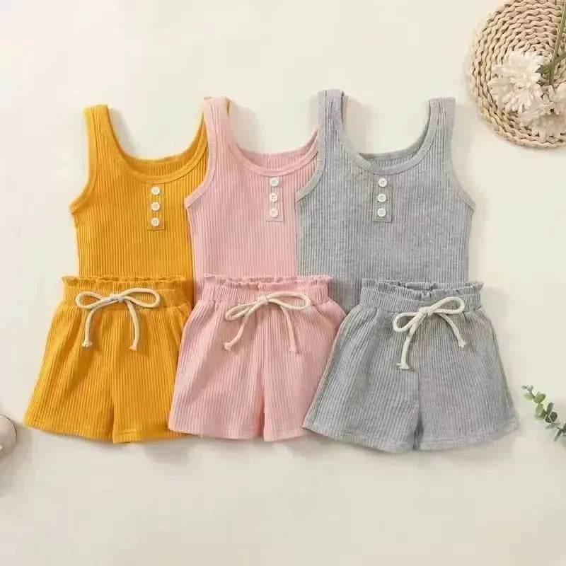 Girls' Sleeveless Simple Solid Color Casual Top And Shorts Two-piece Set for girls - Velora