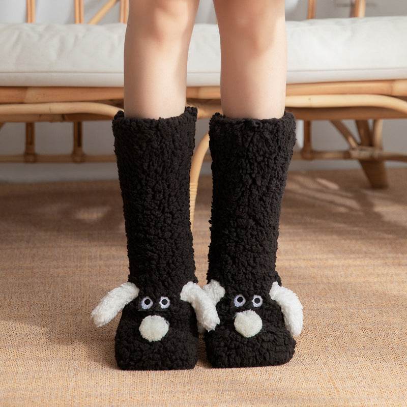 Cute Cartoon Dog Floor Socks Winter Warm Non-slip Plush Socks For Women - Velora