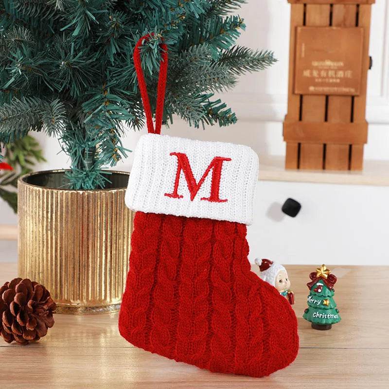 Cute Letters Christmas Stockings Decorative Creative Tree Pendant Wool Knitted Socks - Velora