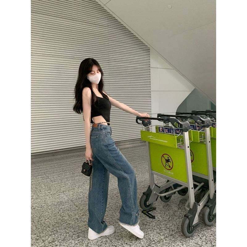 Women High waist Washed Blue Jeans Pant Wide Leg Denim Pant - Velora