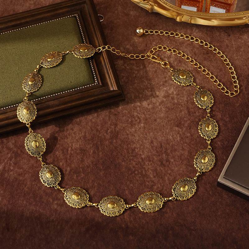 Women's Fashion Retro Carving Metallic Belt - Velora