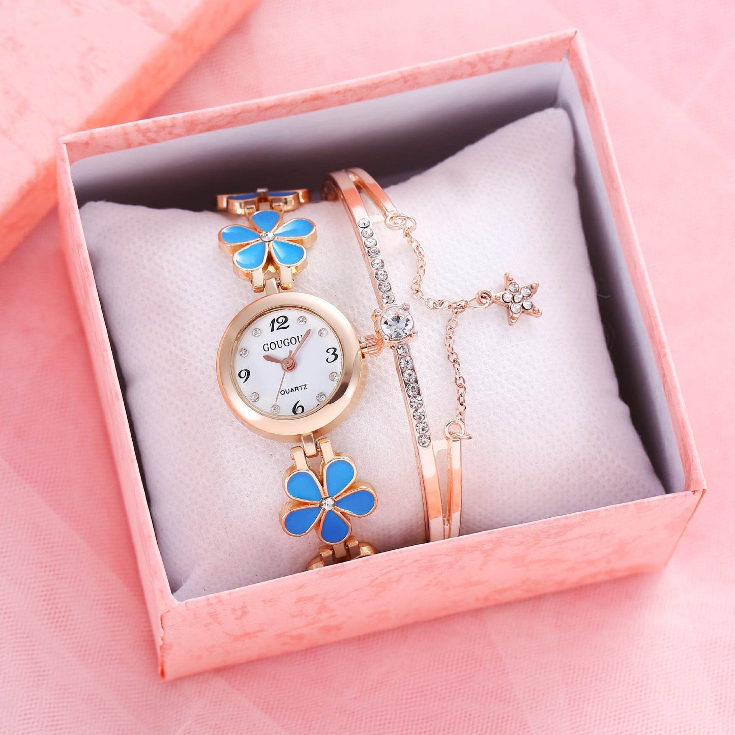 Women's Bracelet Watch Flower Disk Two-piece Bracelet Set - Velora