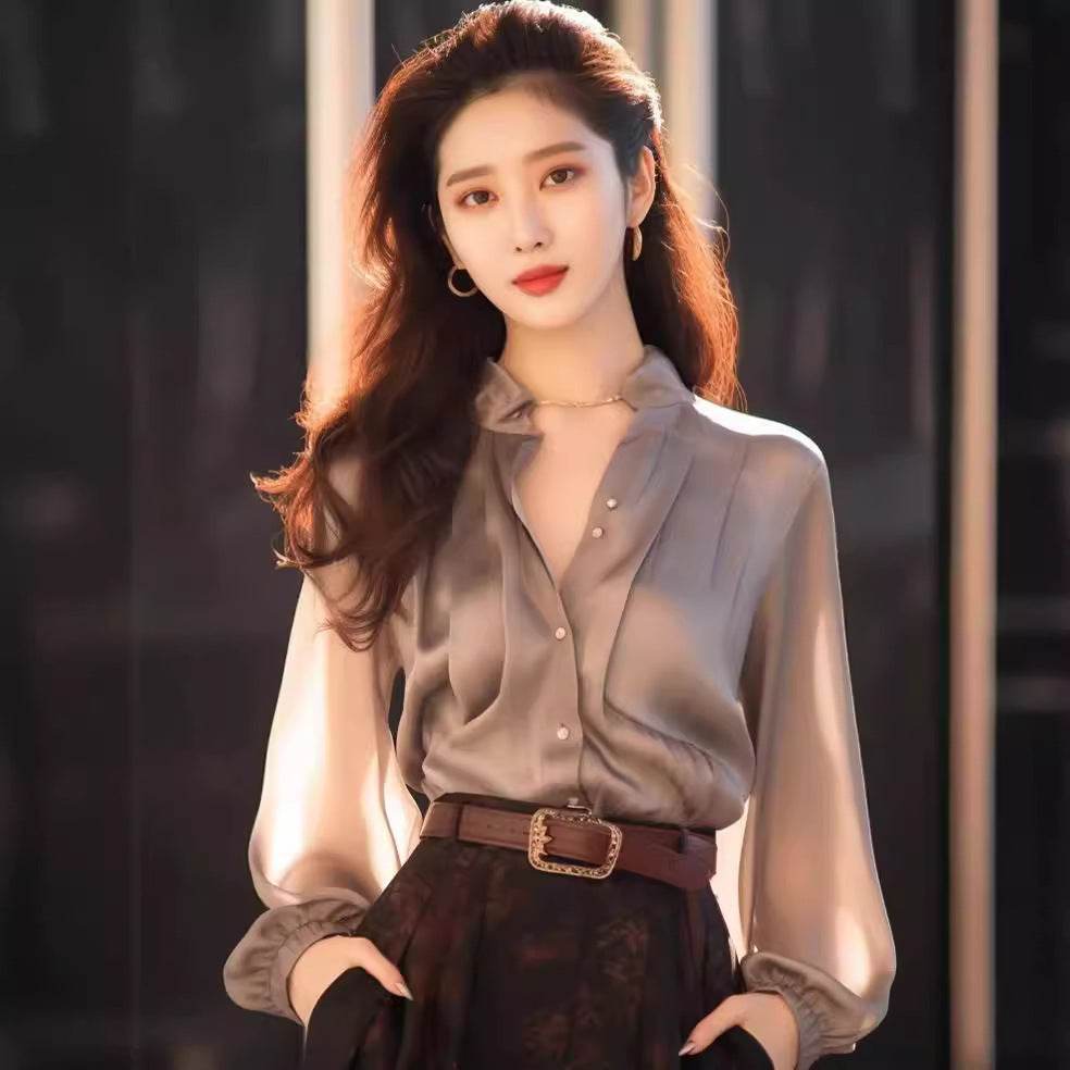 Chic And Beautiful Small Top Gray Blouse Shirt for Women - Velora