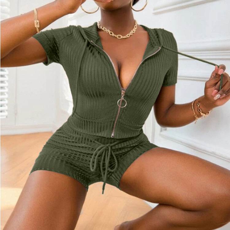 Women Fashion Summer 2pcs Drawstring Hoodie Athleisure wear Short set - Velora