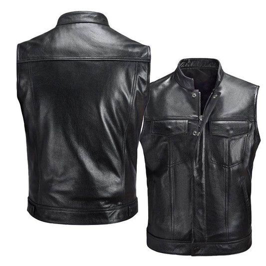 Vest Vest Button Motorcycle Motor Bike Casual Leather Waistcoat Plus Size - Velora