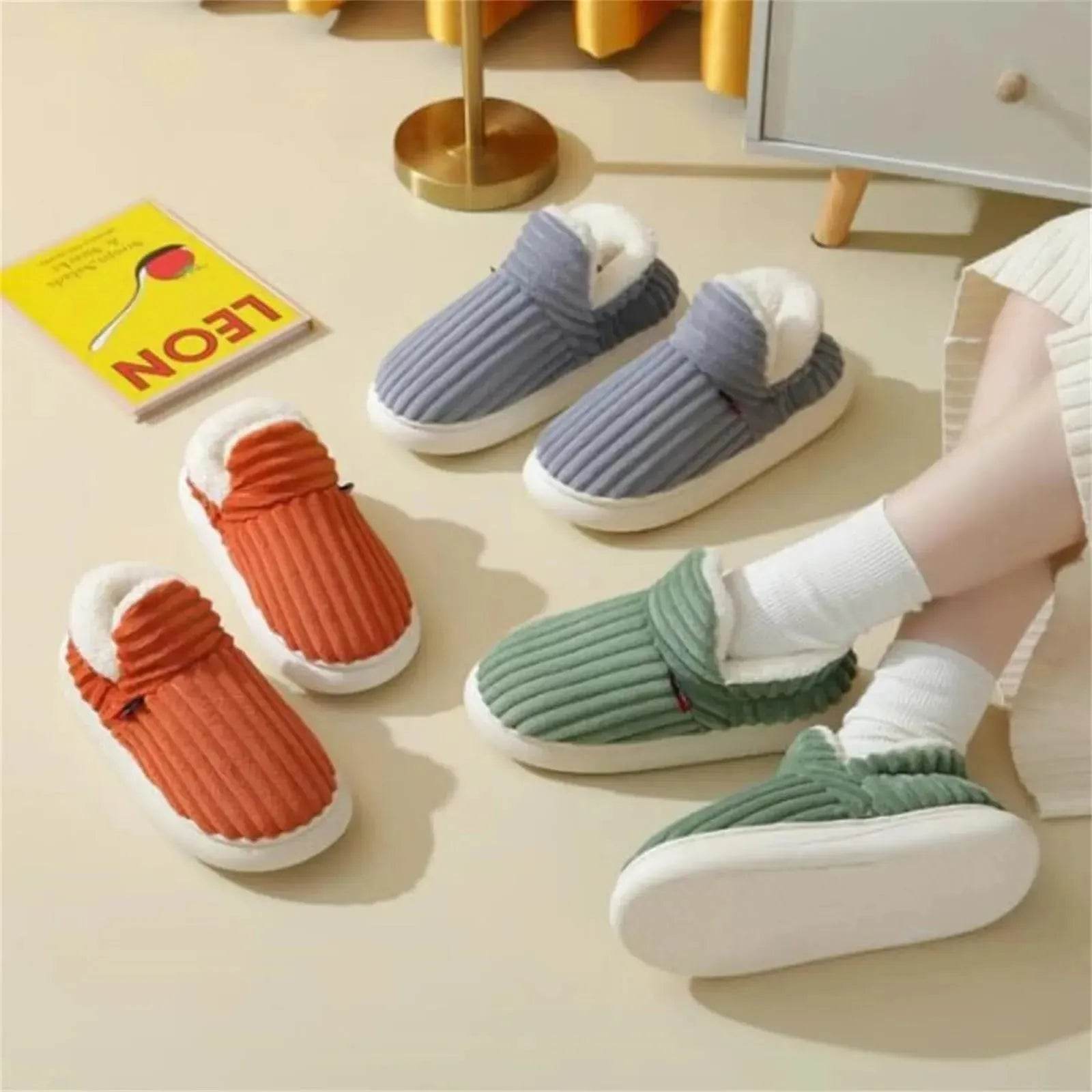 Men Winter New Women Cotton Slippers Outdoor Fashion Couple Slippers Warm Indoor Bedroom Cotton Plush Shoes Fleece Fluffy - Velora