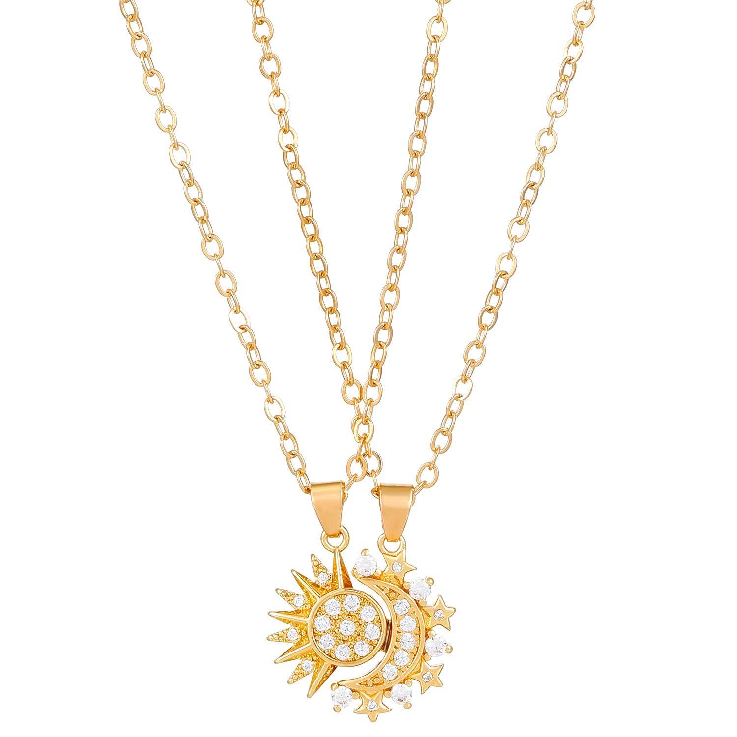 2pcs Necklace Sun And Moon Magnetic Pendant Clavicle Chain Necklace For Couple Lovers - Velora