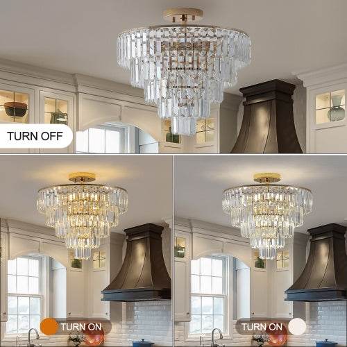 Golden Crystal Chandelier, 5-layer Round Semi-recessed Chandelier Lamp, Large Modern Luxury Chandelier, Suitable For Living Room, Dining Room, Bedroom, Corridor - Velora