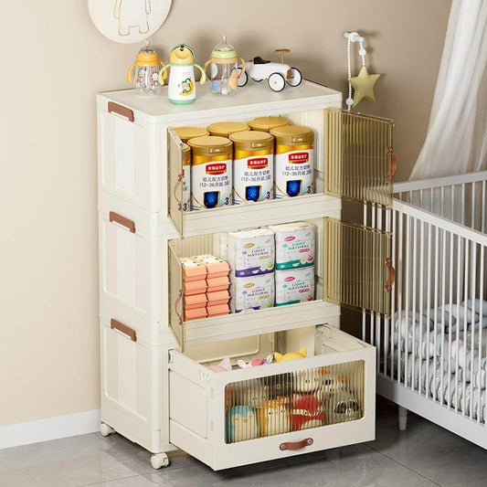 Baby Safety Transparent Opening Lid Indoor Home Decoration Storage Cabinet With Wheels - Velora