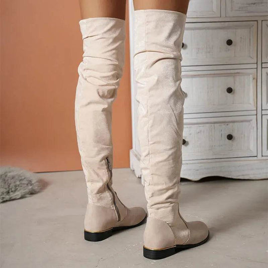 Fashion Over-the-knee Boots For Women Suede Stitching Low-heeled Long Boots With Side Zipper Design Party Shoes Winter - Velora