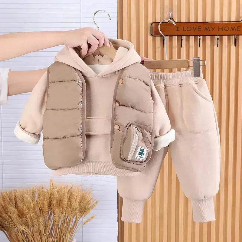 Boys' Suit Autumn Fashionable Fleece-lined Three-piece Set Baby Winter Fashionable Clothing - Velora