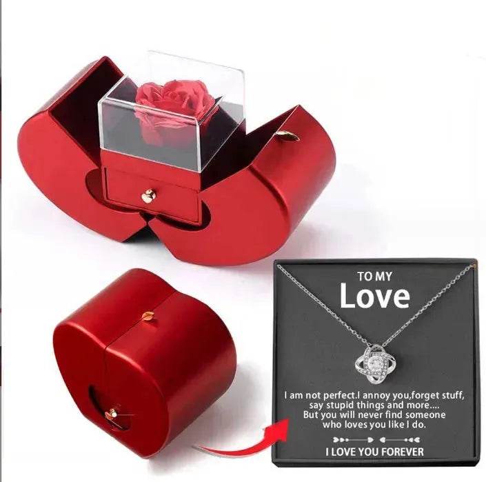 Fashion Jewelry Box Red Apple Christmas Gift Necklace Eternal Rose For Girl Mother's Day Valentine's Day Gifts With Artificial Flower Rose Flower Jewelry Box - Velora