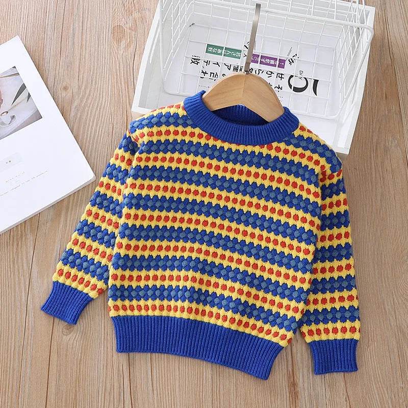 Children Rainbow Stripes Baby Round Neck Pullover Sweater Kids - Velora