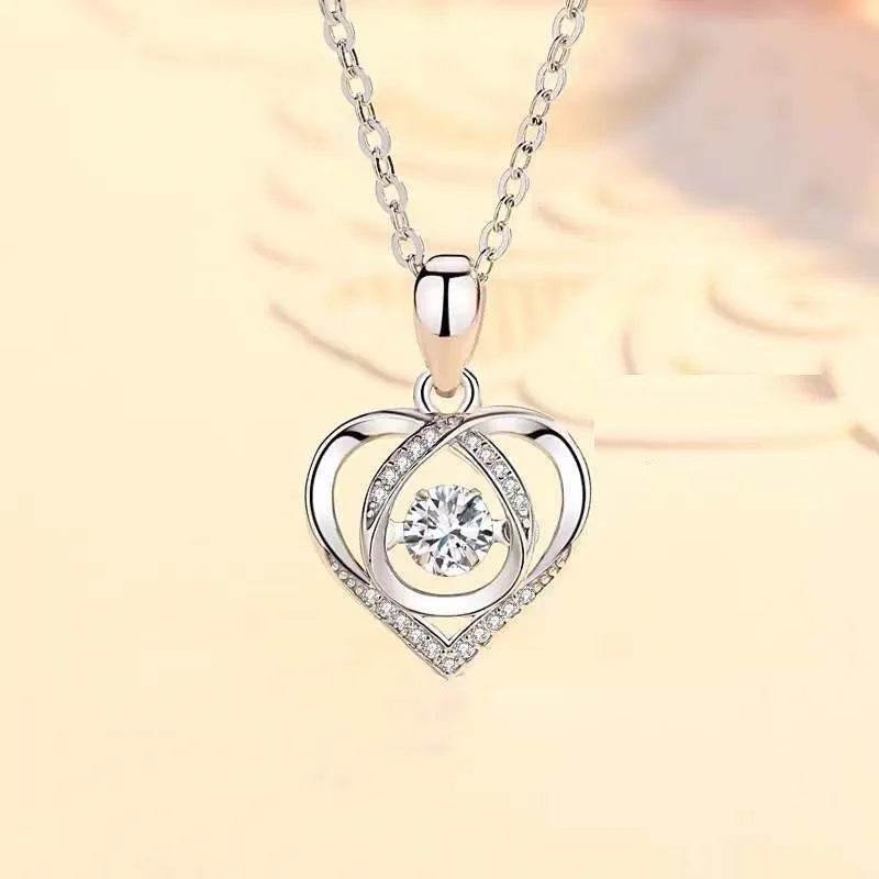 S925 Beating Heart-shaped Necklace Women Luxury Love Rhinestones Necklace Jewelry Gift For Valentine's Day - Velora