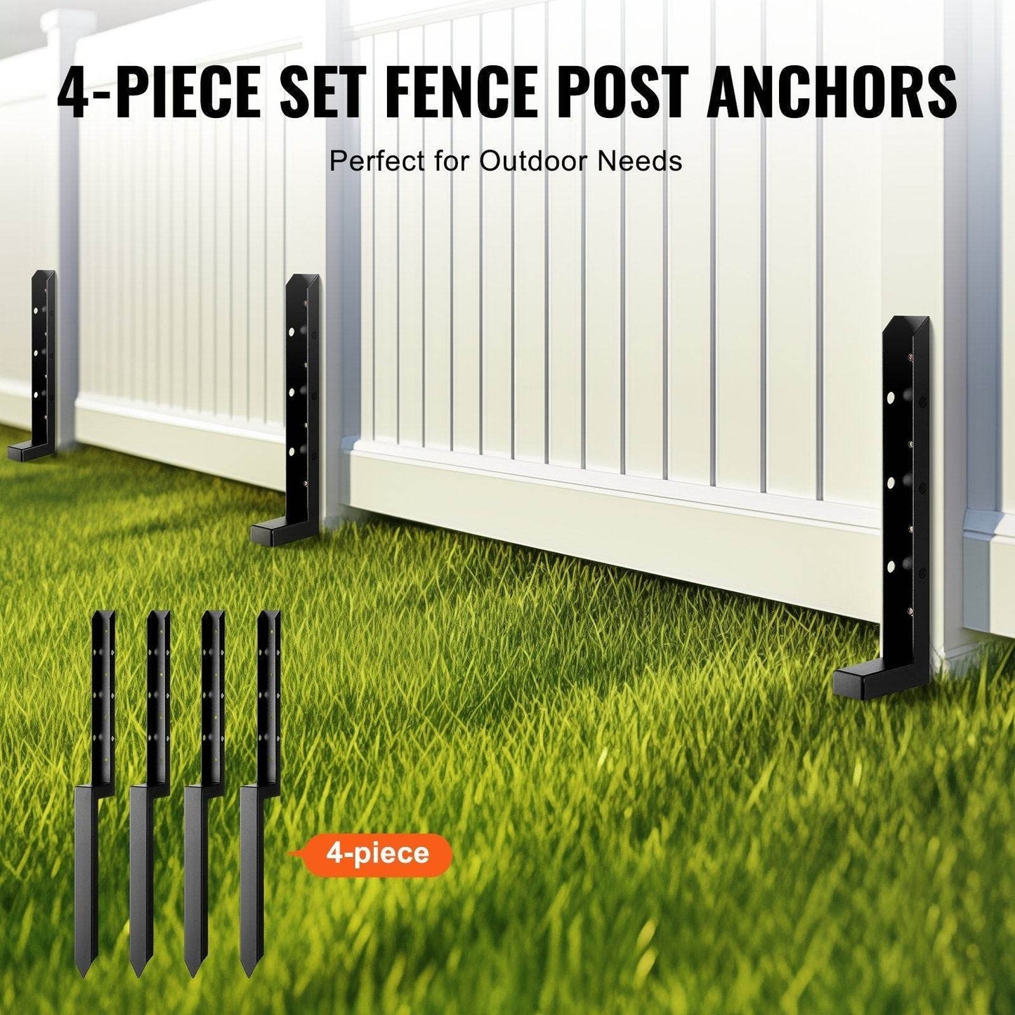 Fence Post Anchor Repair Kit, 4 Pack Inner Diameter 2 X2 Inches Heavy Duty Steel Fence Post Support Stakes, Anchor Ground Spike For Repair Tilted, Broken Wood Fence Post - Velora