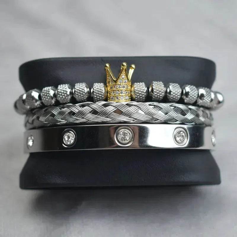 Crown Twist Woven Mesh With Diamond Digital Bracelet Set - Velora