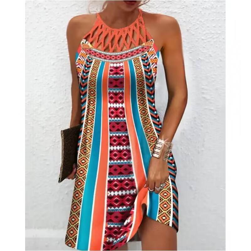 Fashion Print Dress Casual Halterneck Dresses For Women Summer Clothes - Velora