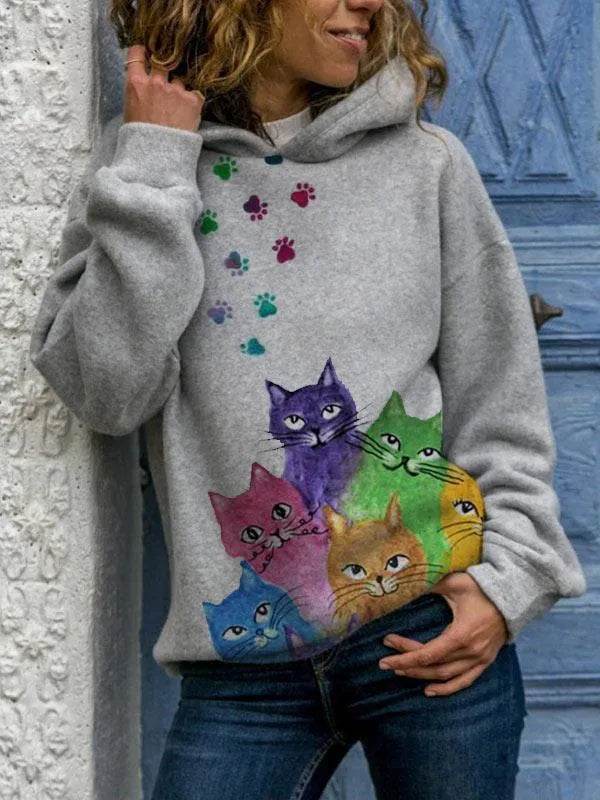 Hooded Long Sleeve Digital Printing Loose Casual Sweater For Women - Velora