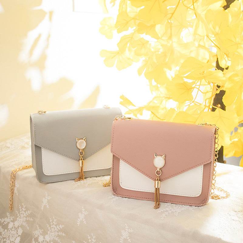 Small Messenger Bag New Sweet And Cute Cat Tassel Decoration Chain One Shoulder Small Square Bag Casual Messenger Bag