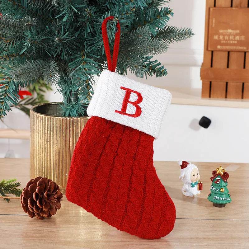 Cute Letters Christmas Stockings Decorative Creative Tree Pendant Wool Knitted Socks - Velora