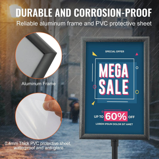 Pedestal Sign Holder, 11 X 17 Inch Vertical And Horizontal Adjustable Poster Stand, Heavy-Duty Floor Standing Sign Holder With Metal Base For Display, Advertisement, And Outdoor, Black - Velora