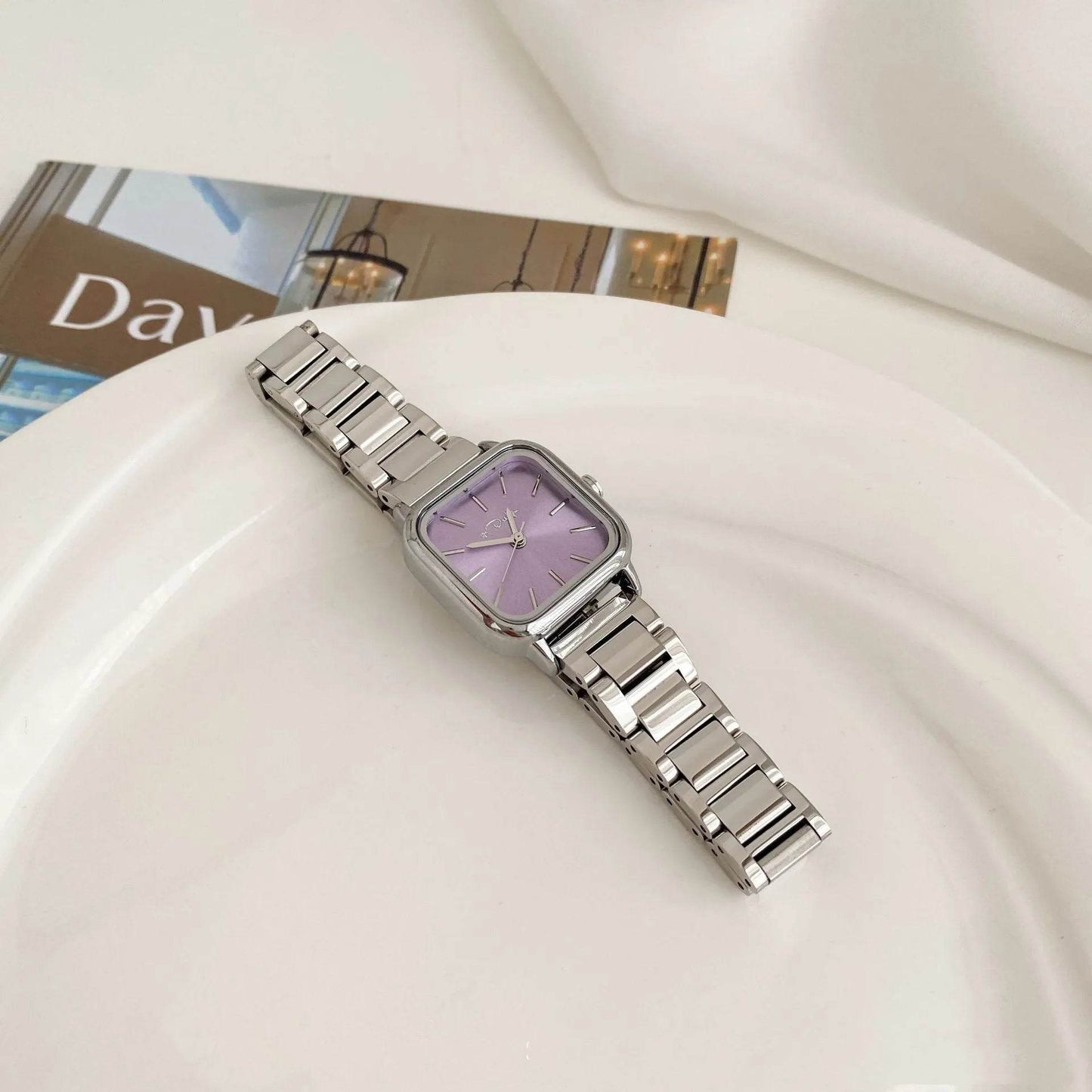 Retro Small Square Watch Female Steel Strap Dress Watch - Velora
