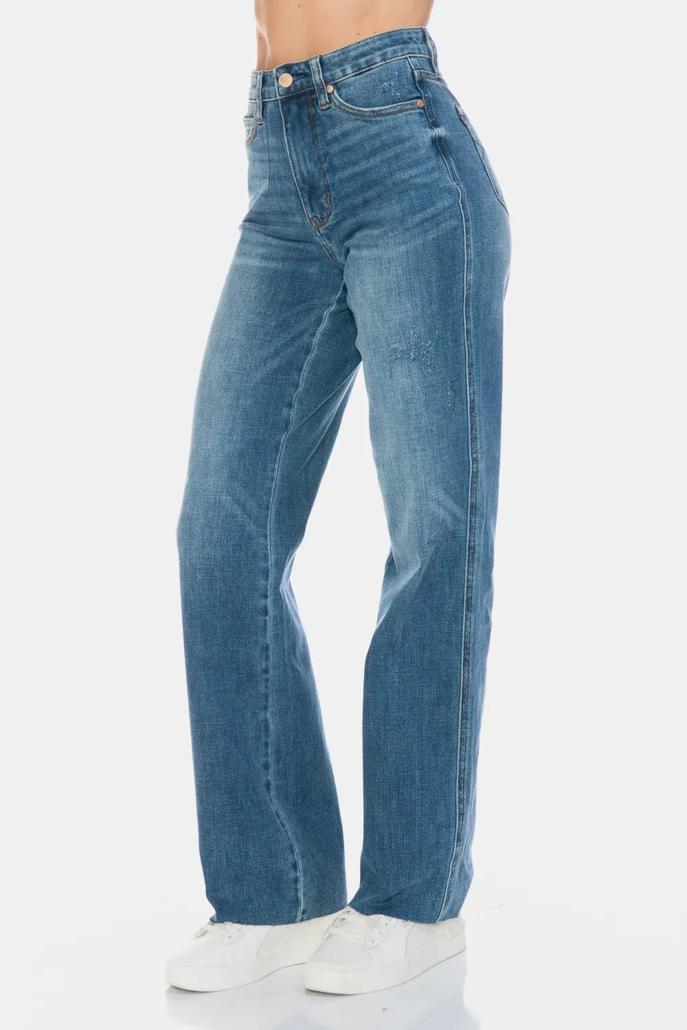 Judy Blue Full Size Tummy Control Cut Raw Hem Straight Jeans - Velora