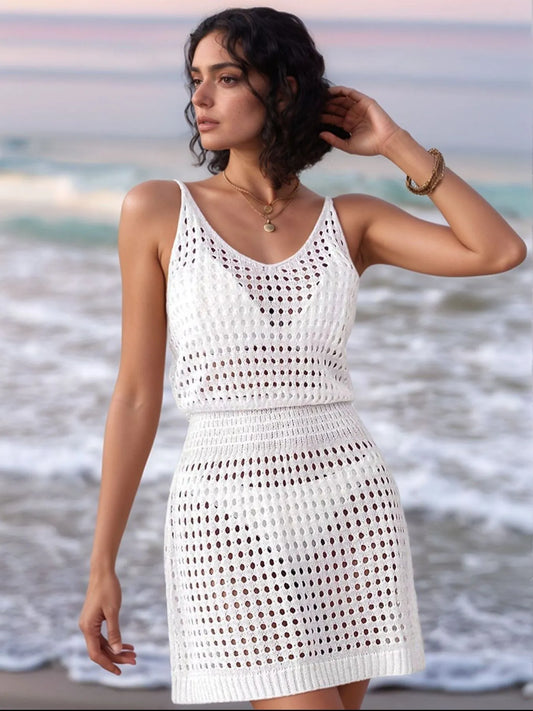Openwork Sleeveless Knit Cover Up Dress - Velora