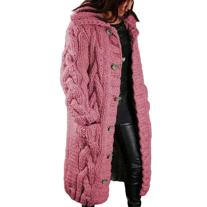 Chunky Long Knitted Hoodie winter Long Cardigan sweater Jacket women - Velora