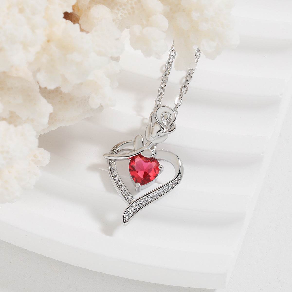 Rose Heart-shaped Necklace With Rhinestones Fashion Everlasting Flower Love Necklace For Women Valentine's Day Gift - Velora