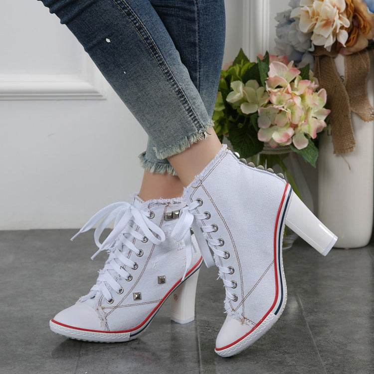 Denim Casual Shoes Canvas Fashion Heel Boot - Velora