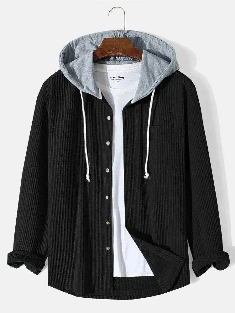 Men's Autumn And Button down Waffle Hoodie Cardigan - Velora