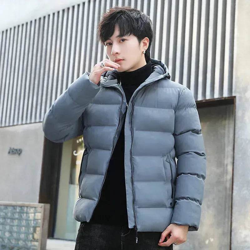 Men's Hooded Short Rain Puffer Jacket Fleece-lined Cotton Padded coat