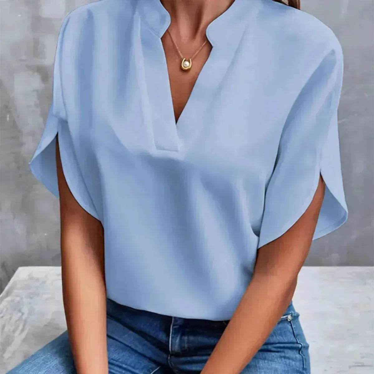 Summer Short-sleeved Chiffon Shirt New V-neck blouse Women's Casual Versatile Clothing Evening Tops for Women - Velora