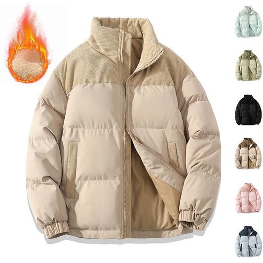 Winter Stand Collar Contrast-colored Coat Cotton Padded Jacket For Men Women Clothing - Velora