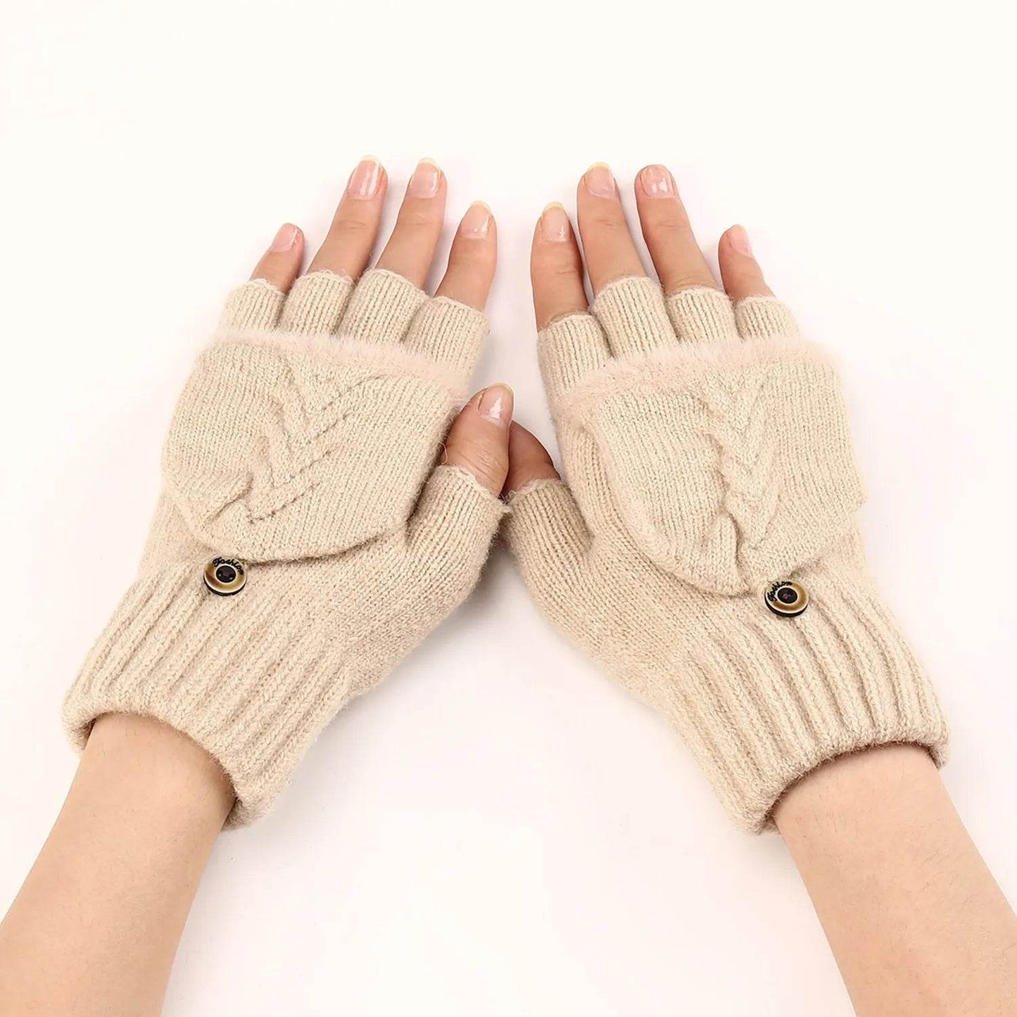 Wool Fingerless Gloves Women's Warm Fashionable Knitted Half Finger Oversleeves - Velora