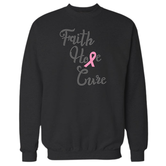 Faith Hope Cure Breast Cancer Rhinestone Shirt – Pink Ribbon Sparkle Bling Tee | Blingdazzel
