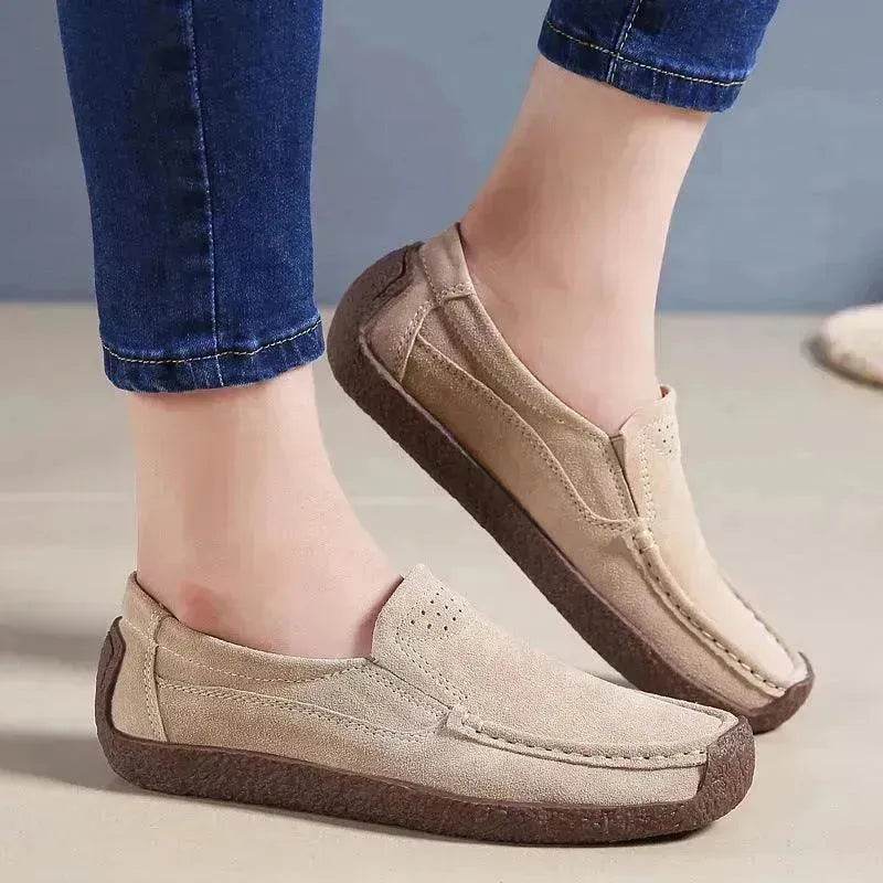 Fashion Round Toe Loafers Casual Versatile Solid Color Flats Slip-on Cozy Shoes for women - Velora